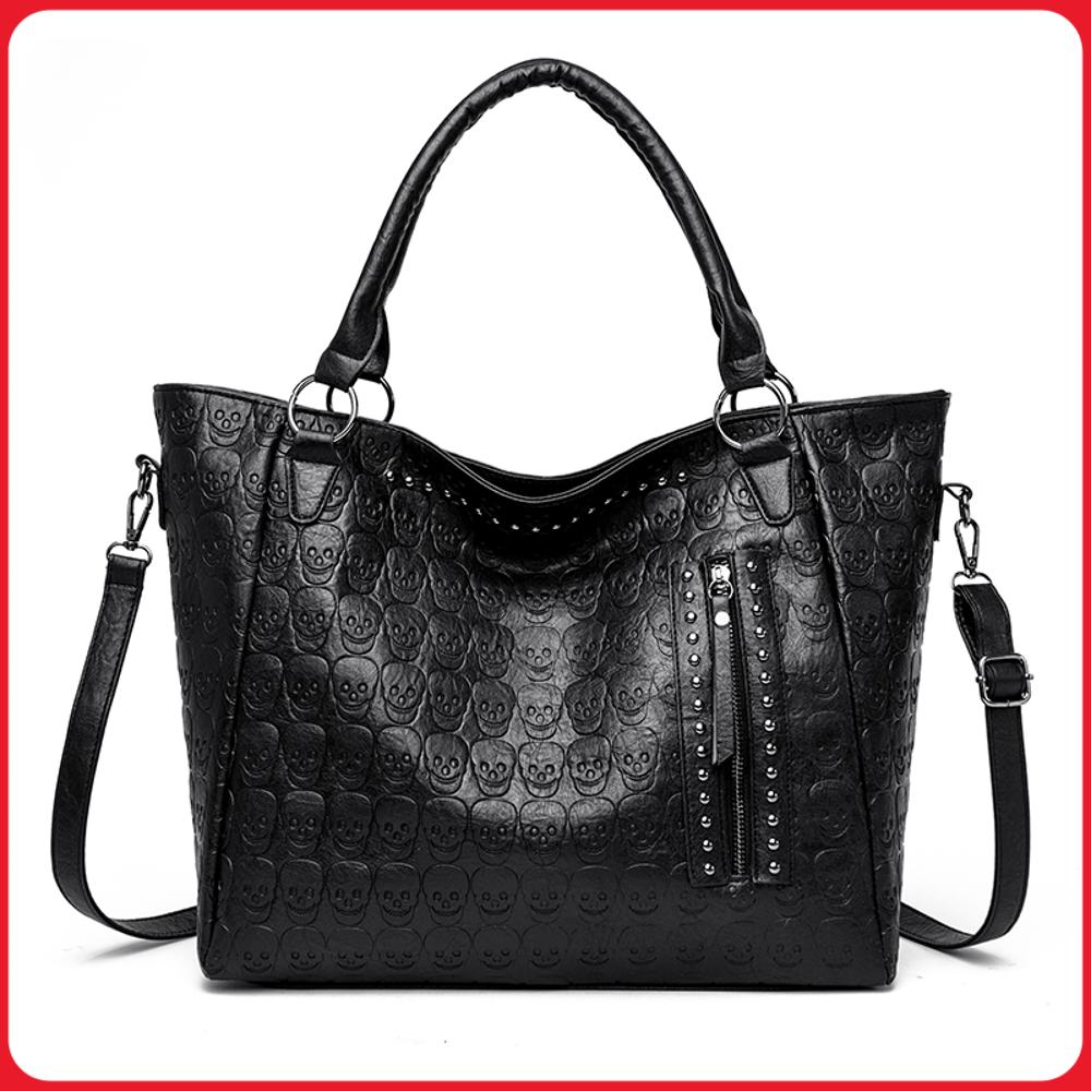 Leather Work Handbags - Borsa a Tracolla Punk con Teschio
